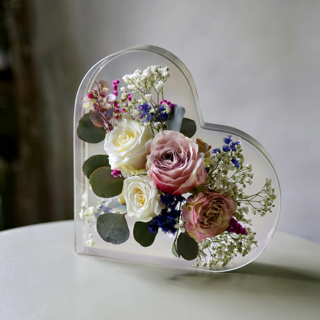 Heart Floral Keepsake Resin Block