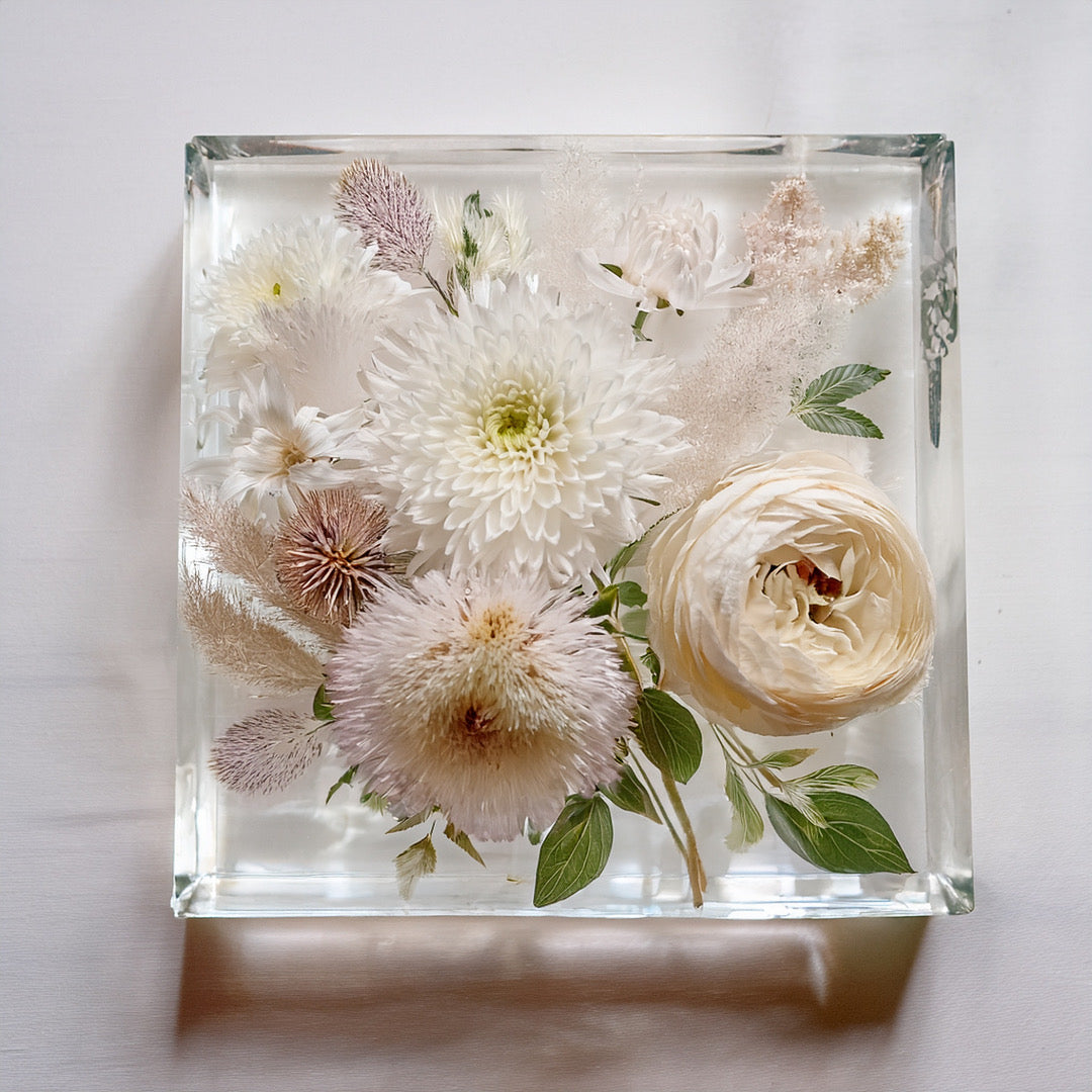 Square Floral Keepsake Resin Block